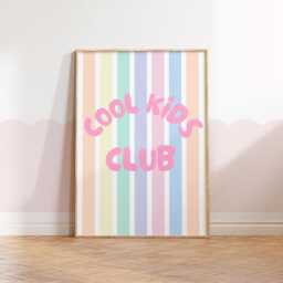 Cool Kids Club Pastel Striped Wall Print Poster For Childrens Bedroom, Nursery Or Playroom - thumbnail 1