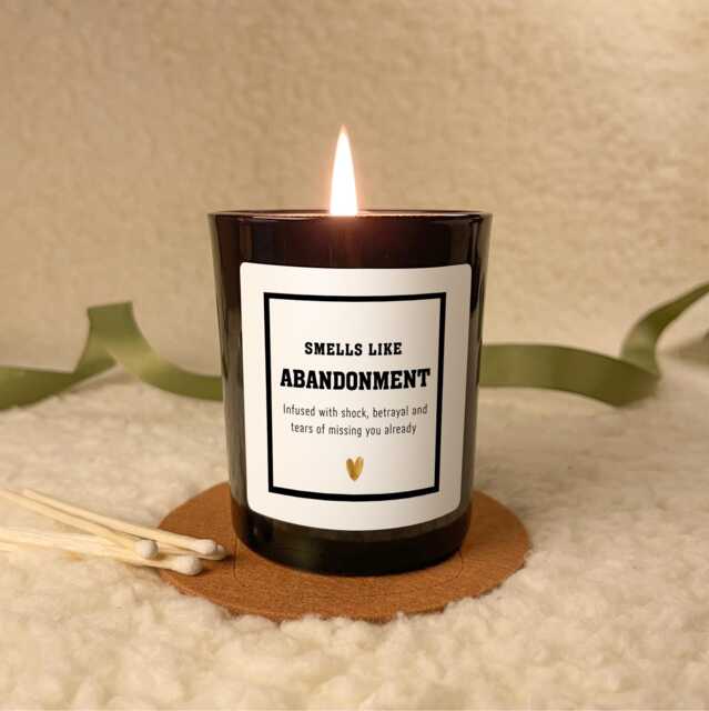 Smells Like Abandonment Candle - Funny Leaving Work Gift For Colleague Or Manager, Personalised Retirement Farewell Candle, Traitor - image 1