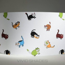 Cat Lampshade, Handmade By Vivid Shades, True Scandinavian Fabric Retro Stylish Scandi Feline Animal Drum Ceiling Cat Pattern Funky Quirky - thumbnail 2