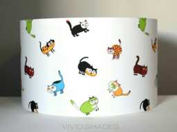 Cat Lampshade, Handmade By Vivid Shades, True Scandinavian Fabric Retro Stylish Scandi Feline Animal Drum Ceiling Cat Pattern Funky Quirky - thumbnail 1