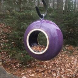 Handmade Purple Ceramic Bird Feeder Modern Hanging Garden Decor - thumbnail 3