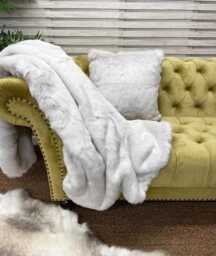 Luxury Silver Fox Faux Fur Throw Blanket - Ivory Faux-Suede Lining - thumbnail 1