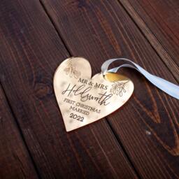 Personalised First Christmas Married Ornament Engraved Newlywed Couple Gift Heart Shape - thumbnail 3