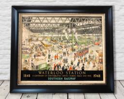 Waterloo Railway Station London Centenary Print By Helen Mckie - Exceptional Quality 230 Gsm Framed, Unframed Free Standard Delivery - thumbnail 1
