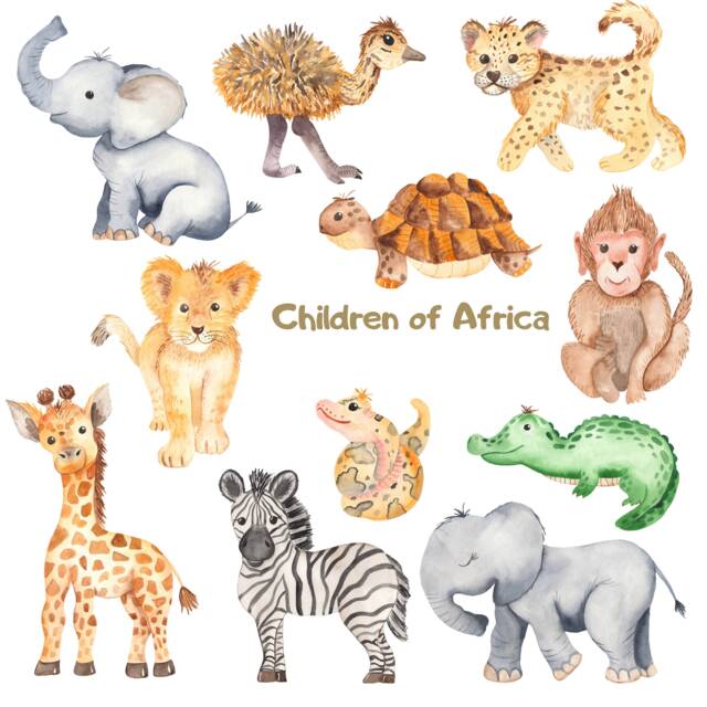Watercolor Safari Animal Wall Decals, Baby Jungle Nursery Decor, Peel & Stick Stickers, Removable Kids Art - image 1