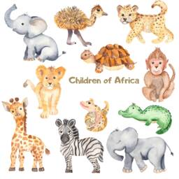 Watercolor Safari Animal Wall Decals, Baby Jungle Nursery Decor, Peel & Stick Stickers, Removable Kids Art - thumbnail 1