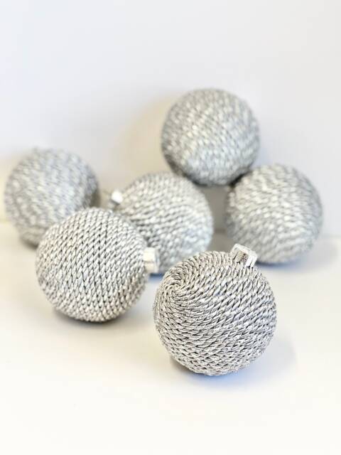 Handmade Silver Yarn Christmas Ball Ornament - 3.2 Inch - image 1