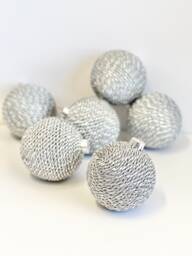 Handmade Silver Yarn Christmas Ball Ornament - 3.2 Inch - thumbnail 1