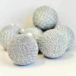 Handmade Silver Yarn Christmas Ball Ornament - 3.2 Inch - thumbnail 2