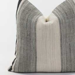 Vintage Hmong Hemp Pillow Cover, 20x20, Striped Farmhouse Cushion - thumbnail 2