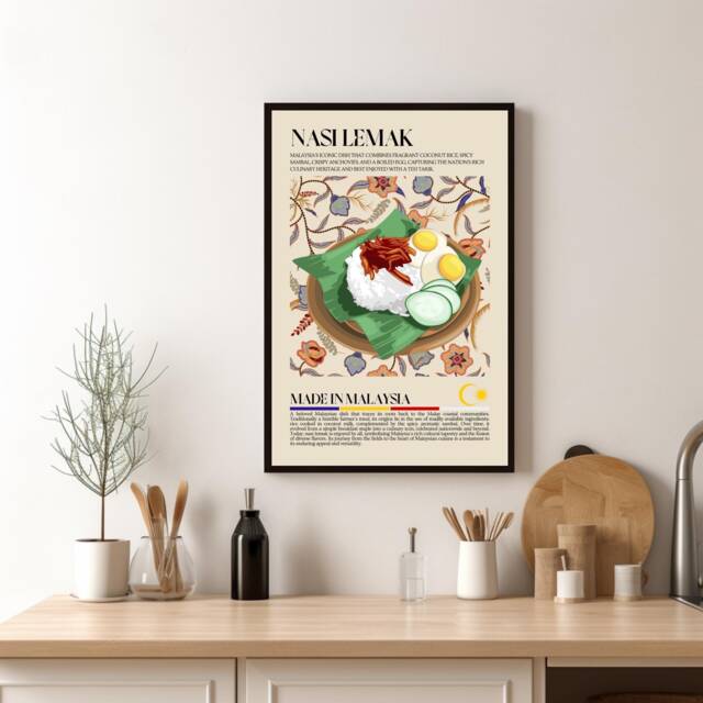 Malasyan Nasi Lemak Print, Malaysia, Asian Food, Kitchen Print, Retro Poster, Wall Art, Restaurant South East Asia, Cafe Decor - image 1