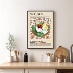 Malasyan Nasi Lemak Print, Malaysia, Asian Food, Kitchen Print, Retro Poster, Wall Art, Restaurant South East Asia, Cafe Decor - thumbnail 1