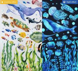100 Glow in The Dark Wall Stickers Ocean Creatures Luminus By Nite, Beautiful Day.tropical Fish, Whales, Turtle, Plants, Jellyfish Kids Decor - thumbnail 1