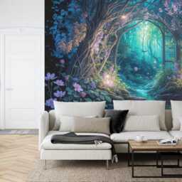 Fantasy Fairytale Magical Forest Purple Cyan Wallpaper Mural, Peel & Stick Decal - thumbnail 2