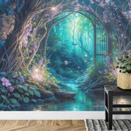 Fantasy Fairytale Magical Forest Purple Cyan Wallpaper Mural, Peel & Stick Decal - thumbnail 3