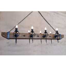 Rustic Wooden Beam Wrought Iron Chandelier - Medieval Antique Style Lighting - thumbnail 1