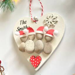 Christmas Tree Pebble Art Santa Hat Family Hanging Decoration Personalised Secret Santa Gift Colleague For Her Friend UK - thumbnail 2