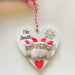 Christmas Tree Pebble Art Santa Hat Family Hanging Decoration Personalised Secret Santa Gift Colleague For Her Friend UK - thumbnail 3