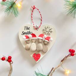 Christmas Tree Pebble Art Santa Hat Family Hanging Decoration Personalised Secret Santa Gift Colleague For Her Friend UK