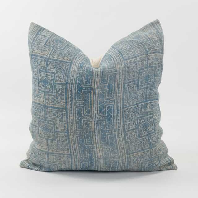 Vintage Indigo Batik Pillow Cover, Hemp Hill Tribe Cushion, 20x20 - image 1