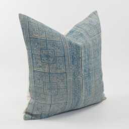 Vintage Indigo Batik Pillow Cover, Hemp Hill Tribe Cushion, 20x20 - thumbnail 3