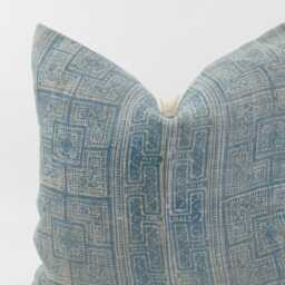 Vintage Indigo Batik Pillow Cover, Hemp Hill Tribe Cushion, 20x20 - thumbnail 2