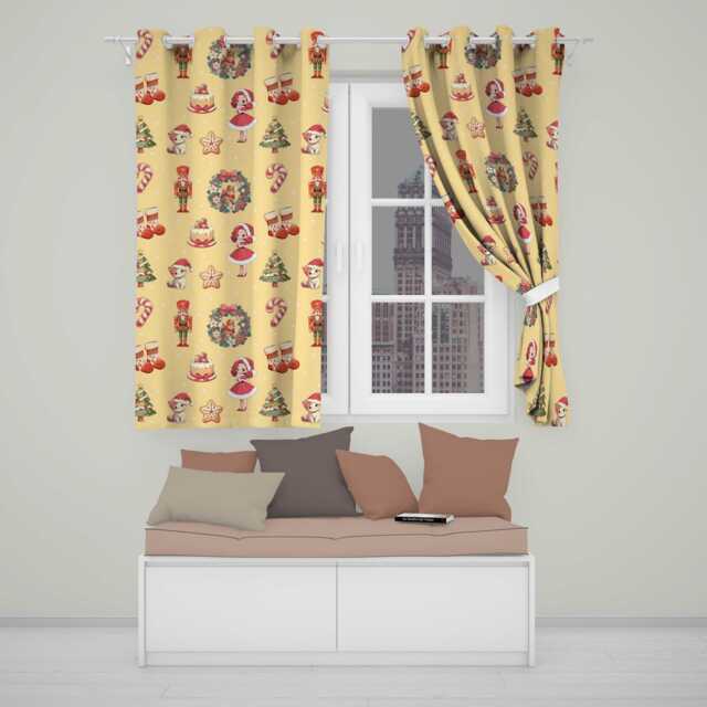 Nutcracker Wreath Cake Girl On Warm Yellow Background With Snow Dots Seamless Readymade Eyelet Ring Top Thermal 100% Blackout Curtains - image 1