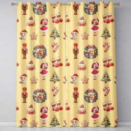 Nutcracker Wreath Cake Girl On Warm Yellow Background With Snow Dots Seamless Readymade Eyelet Ring Top Thermal 100% Blackout Curtains - thumbnail 2