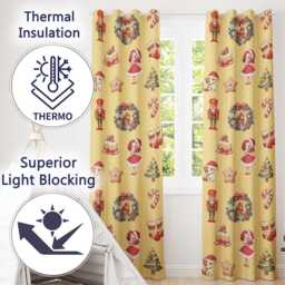 Nutcracker Wreath Cake Girl On Warm Yellow Background With Snow Dots Seamless Readymade Eyelet Ring Top Thermal 100% Blackout Curtains - thumbnail 3