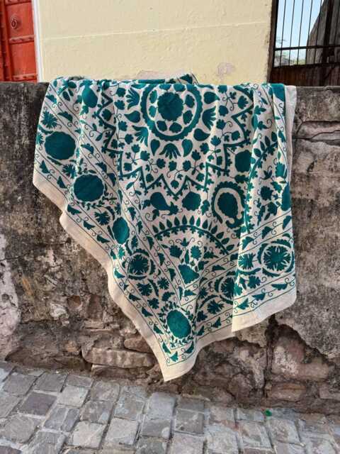 Handcrafted Suzani Bedspread - Traditional Embroidered Quilt Bohemian Home Decor Gift - image 1