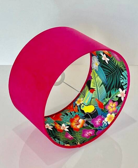 New High Quality Luxury Double Sided Hot Pink & Toucan Bird Botanical Print Combination Lamp Shade Drum Pendant Light - image 1