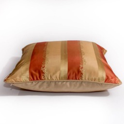 Silk Striped Pillow Cover Gold, Rust, Floral Embroidery - thumbnail 3