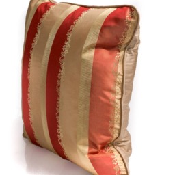Silk Striped Pillow Cover Gold, Rust, Floral Embroidery - thumbnail 2