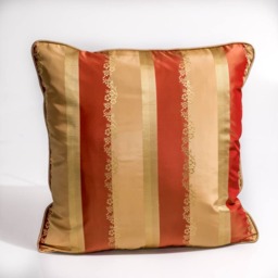 Silk Striped Pillow Cover Gold, Rust, Floral Embroidery