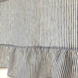 Ruffled Linen Kitchen Cafe Curtain Panel With Lace White & Blue Striped Or Undyed - thumbnail 2