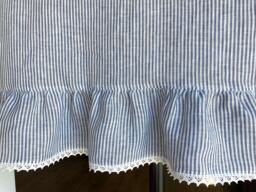 Ruffled Linen Kitchen Cafe Curtain Panel With Lace White & Blue Striped Or Undyed - thumbnail 1