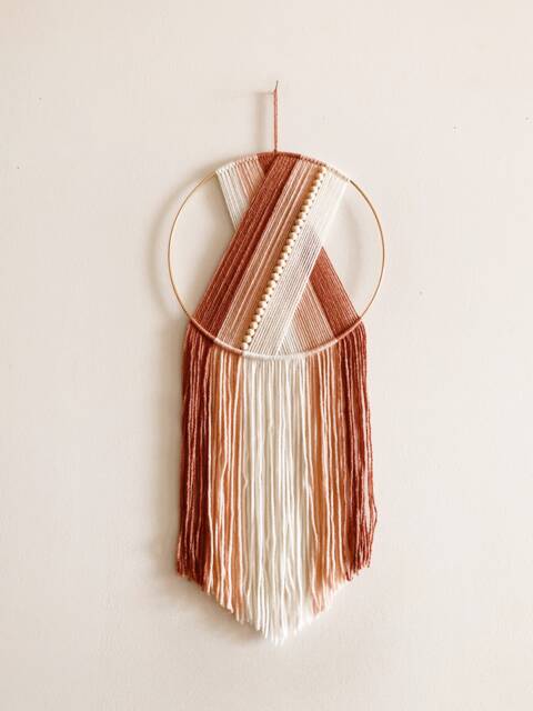 Pink Beaded Yarn Wall Hanging, Macrame Nursery Decor - image 1