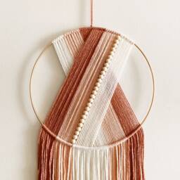 Pink Beaded Yarn Wall Hanging, Macrame Nursery Decor - thumbnail 2