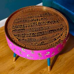 Round Pink Tiger Coffee Table , Emerald & Gold Design, Magenta Lift Off Top, Large Lounge Ideal For Living Room - thumbnail 2