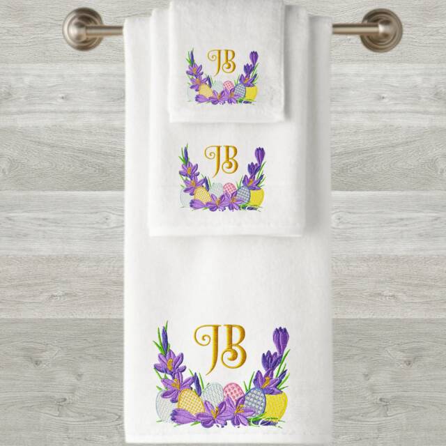 Embroidered Easter Towel Personalized Initial Cotton Towel - image 1