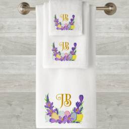 Embroidered Easter Towel Personalized Initial Cotton Towel - thumbnail 1