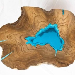 Round Live Edge Coffee Table With Glowing Resin Fillin & Hairpin Legs - thumbnail 2