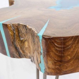 Round Live Edge Coffee Table With Glowing Resin Fillin & Hairpin Legs - thumbnail 3