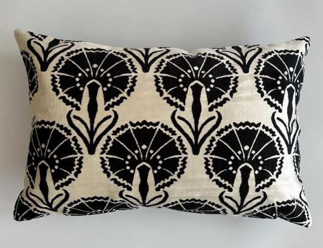 Silk Velvet Cushion Cover, Black Carnations Cushions, Turkish Jacquard Cushion, Ikat Pillow, Decorative Pillow 24''x16''/60x40 cm - image 1