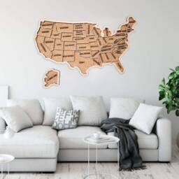 Push Pin Usa Map, Wooden Wall Apartment Decor, Wood Map Of United States 5Th Anniversary Gift Travel Art Cork Board - thumbnail 4