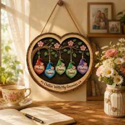 Personalized Gnome Family Sign Custom Names Heart Shaped Wooden Wall Decor Handcrafted Gift Chillin With My Gnomies Housewarming - thumbnail 3