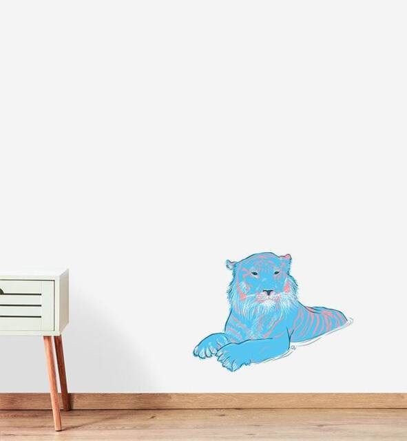 Sumatrans Tiger Blue Wall Sticker Decal - Kids Stickers, Animals Childrens Decals, Art, Room, Girl, Boy