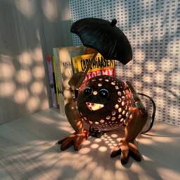 Frog Lamp Coconut Shell Bedroom Table Floor Light Wooden Garden Handmade - thumbnail 2