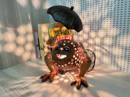 Frog Lamp Coconut Shell Bedroom Table Floor Light Wooden Garden Handmade - thumbnail 1