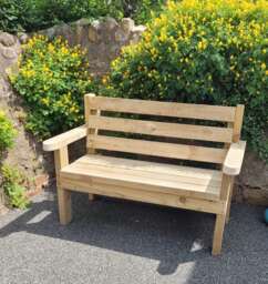 Rustic Wooden Garden Bench 2 -3 Seater Large Rounded Arms Handcrafted Strong - thumbnail 1